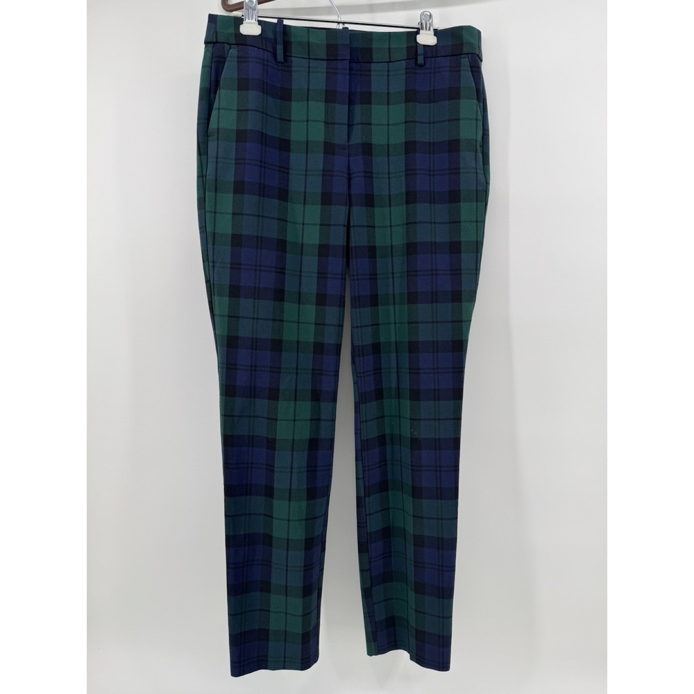 J Crew Ruby Full-Length Pants Womens 10 Green Navy Plaid Stretch Tartan Preppy - Picture 1 of 9